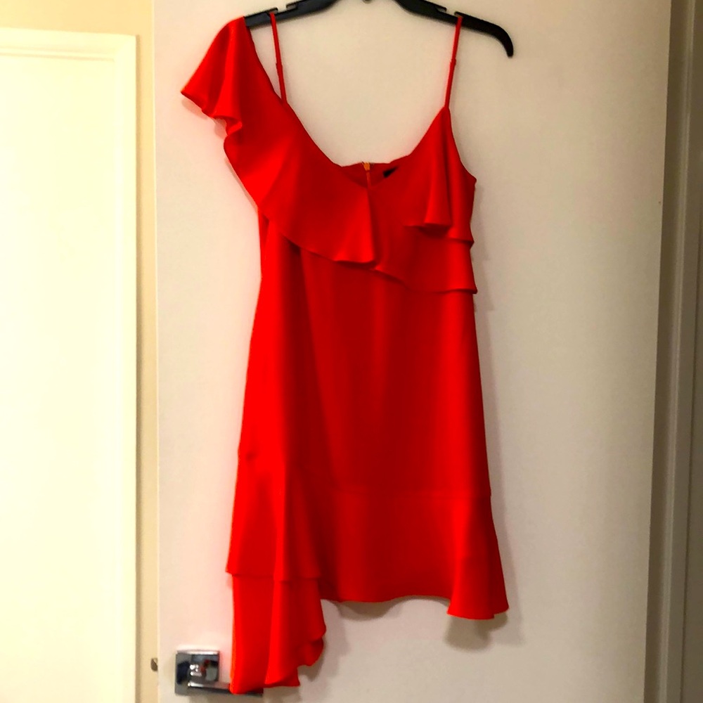 Red ruffle mini dress